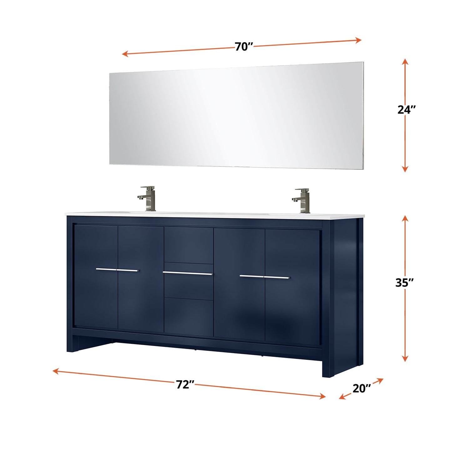 Lafarre 72 in W x 20 in D Navy Blue Double Bath Vanity