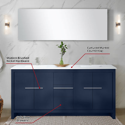 Lafarre 72 in W x 20 in D Navy Blue Double Bath Vanity