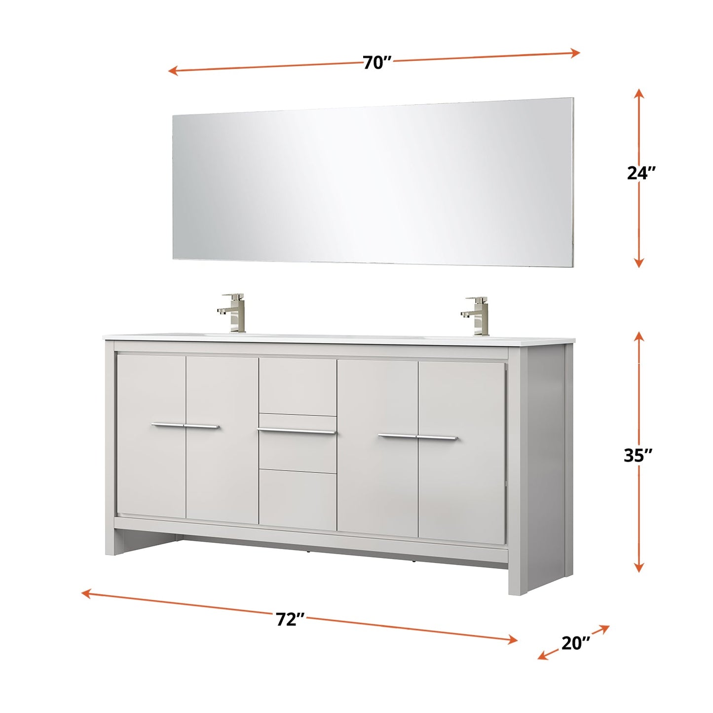 Lafarre 72 in W x 20 in D White Double Bath Vanity