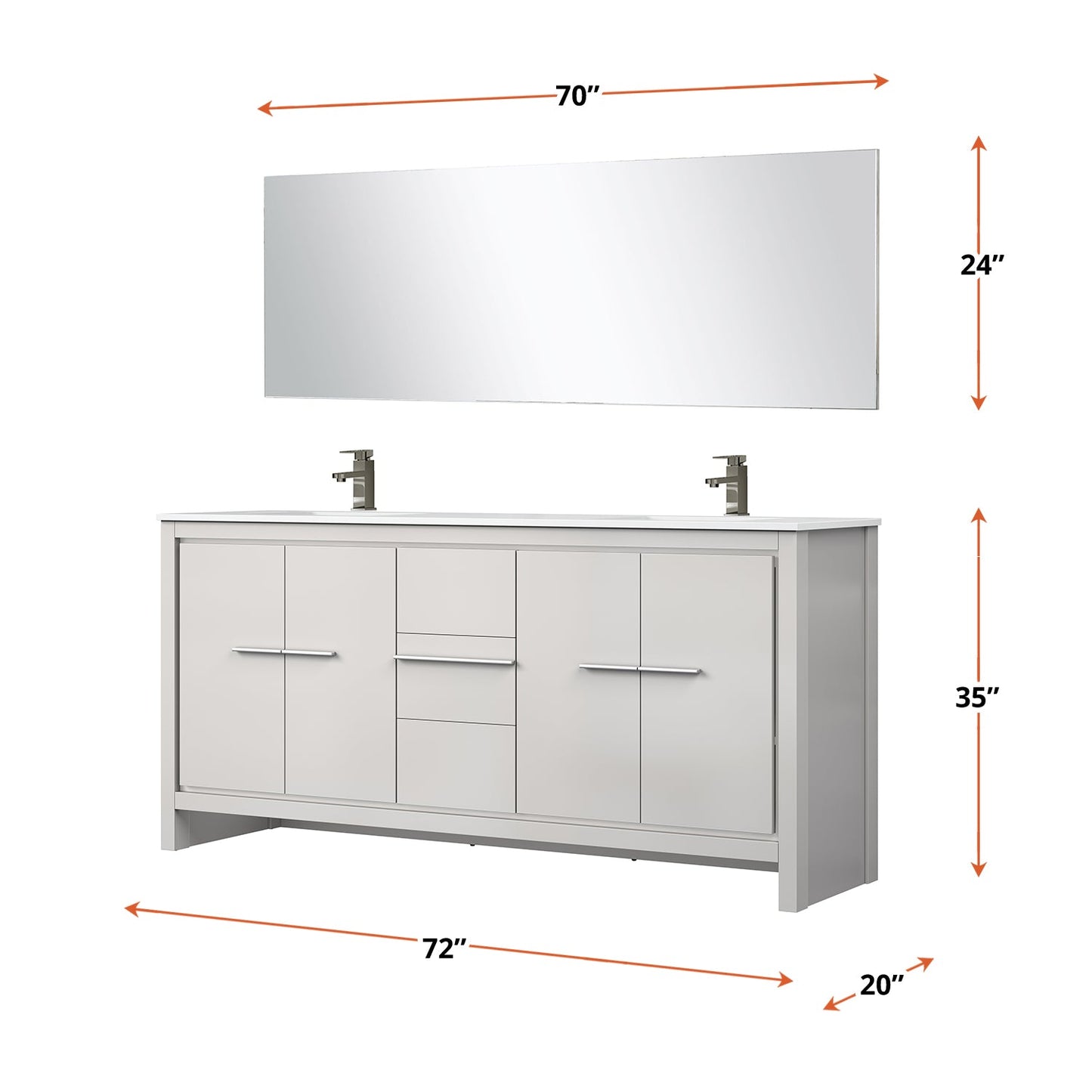 Lafarre 72 in W x 20 in D White Double Bath Vanity