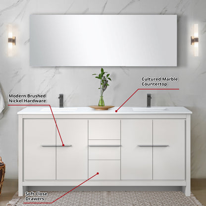 Lafarre 72 in W x 20 in D White Double Bath Vanity