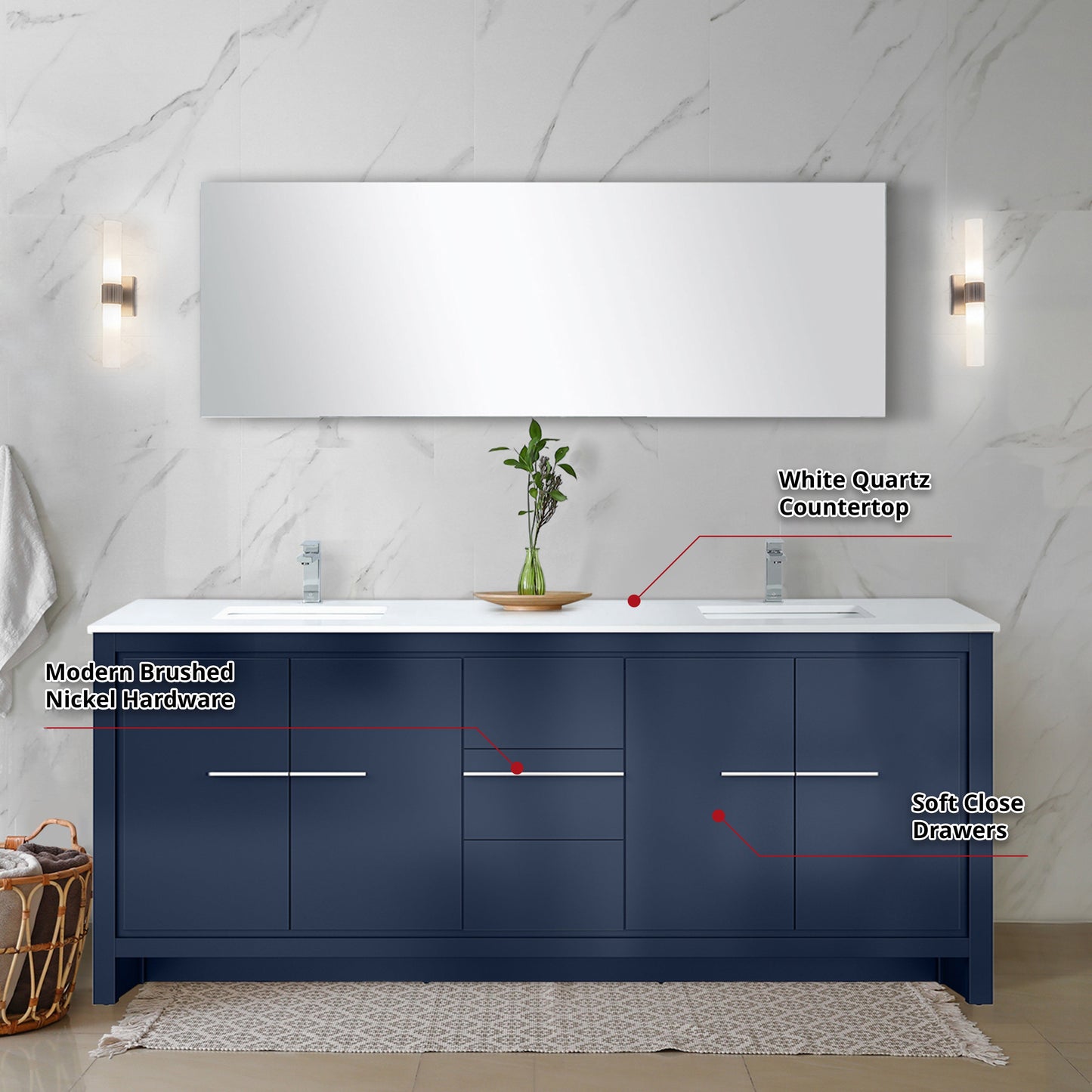 Lafarre 80 in W x 20 in D Navy Blue Double Bath Vanity
