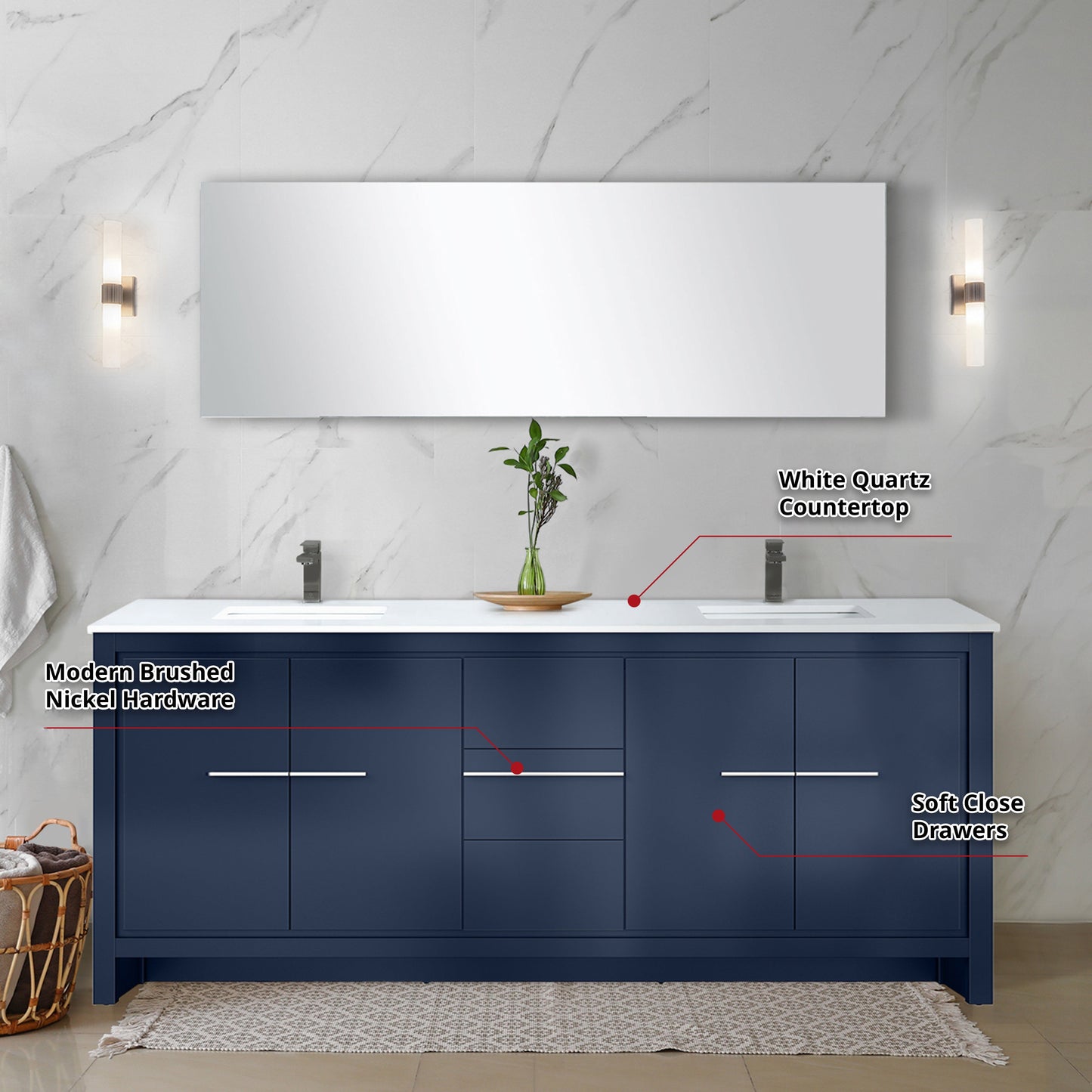 Lafarre 80 in W x 20 in D Navy Blue Double Bath Vanity
