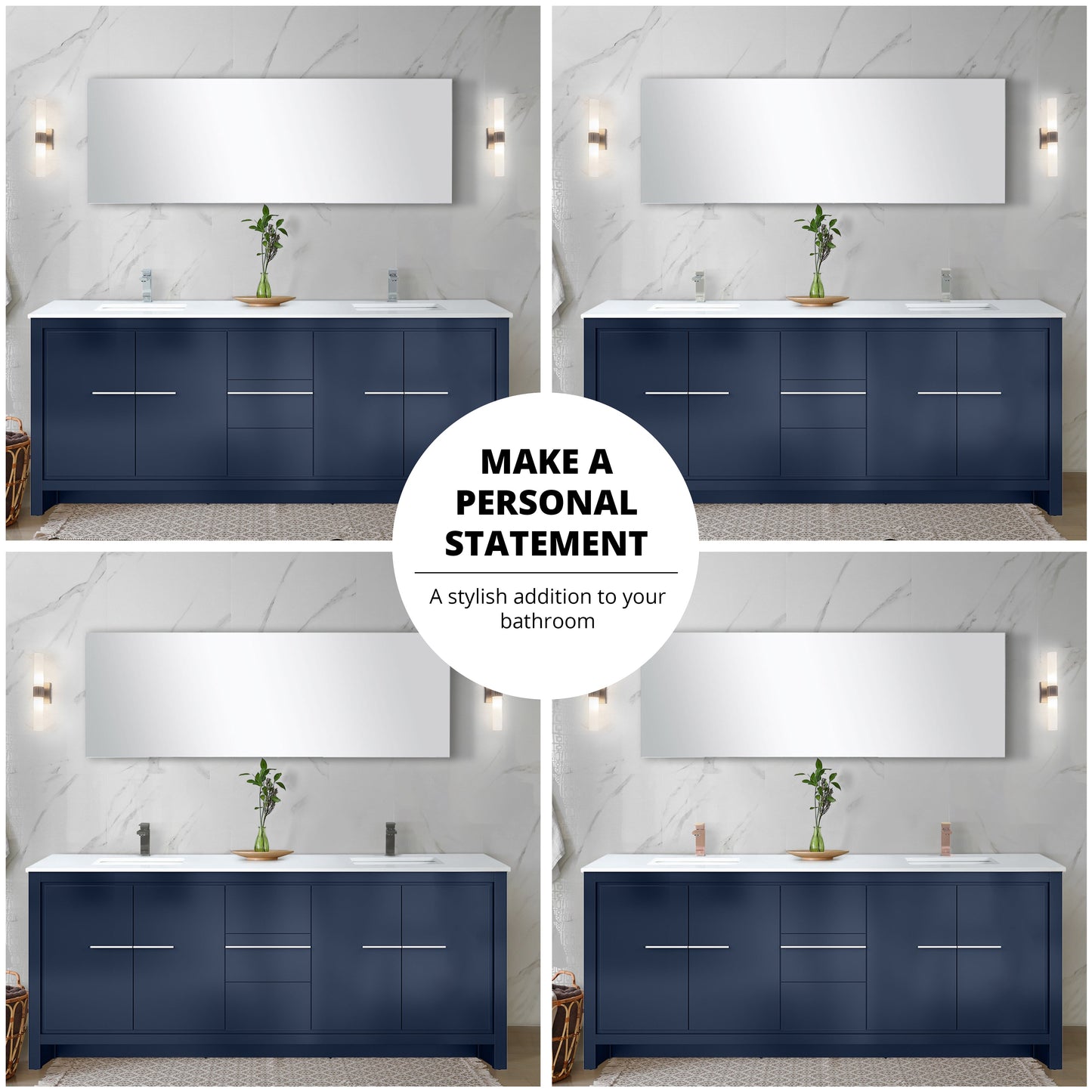 Lafarre 80 in W x 20 in D Navy Blue Double Bath Vanity