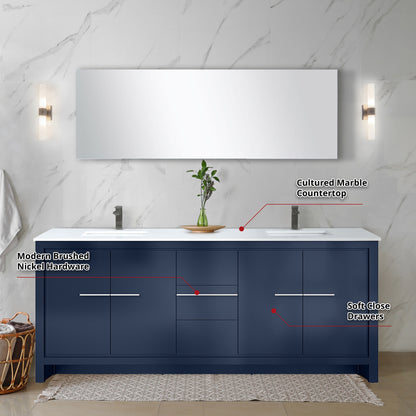 Lafarre 80 in W x 20 in D Navy Blue Double Bath Vanity