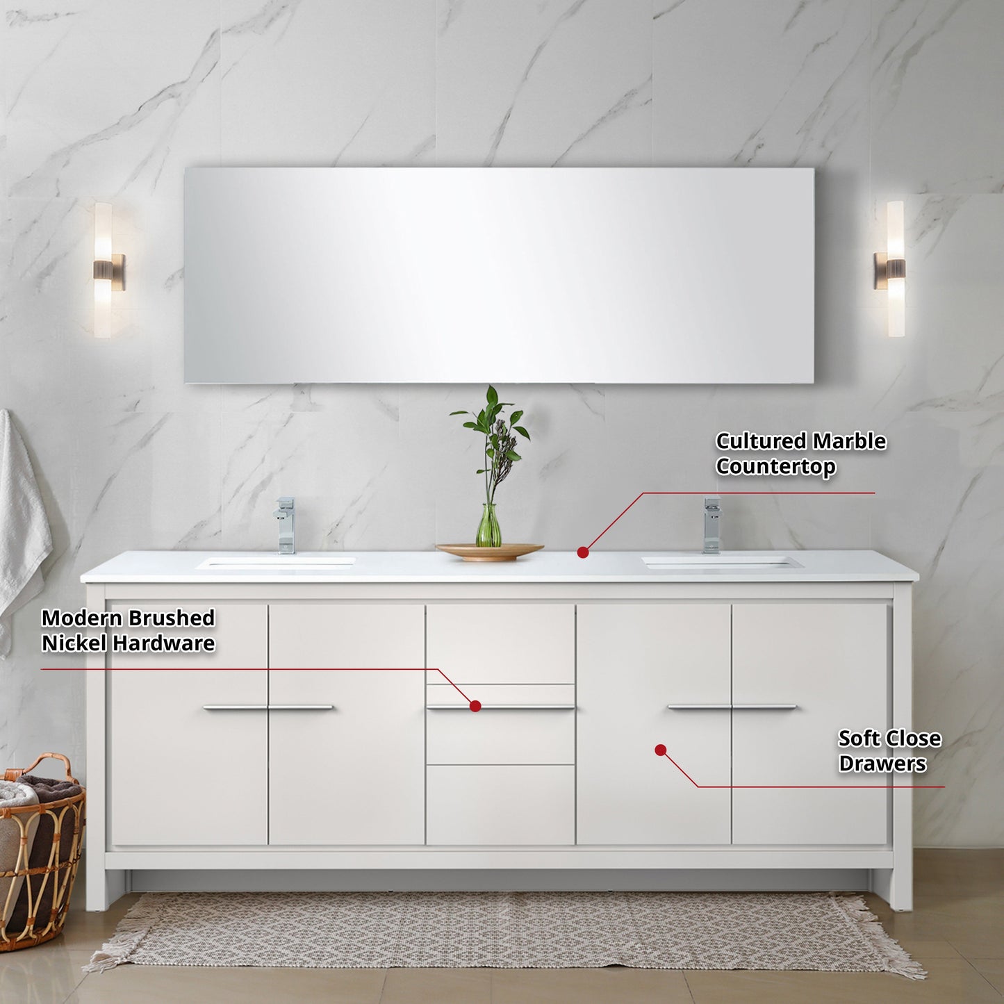 Lafarre 80 in W x 20 in D White Double Bath Vanity