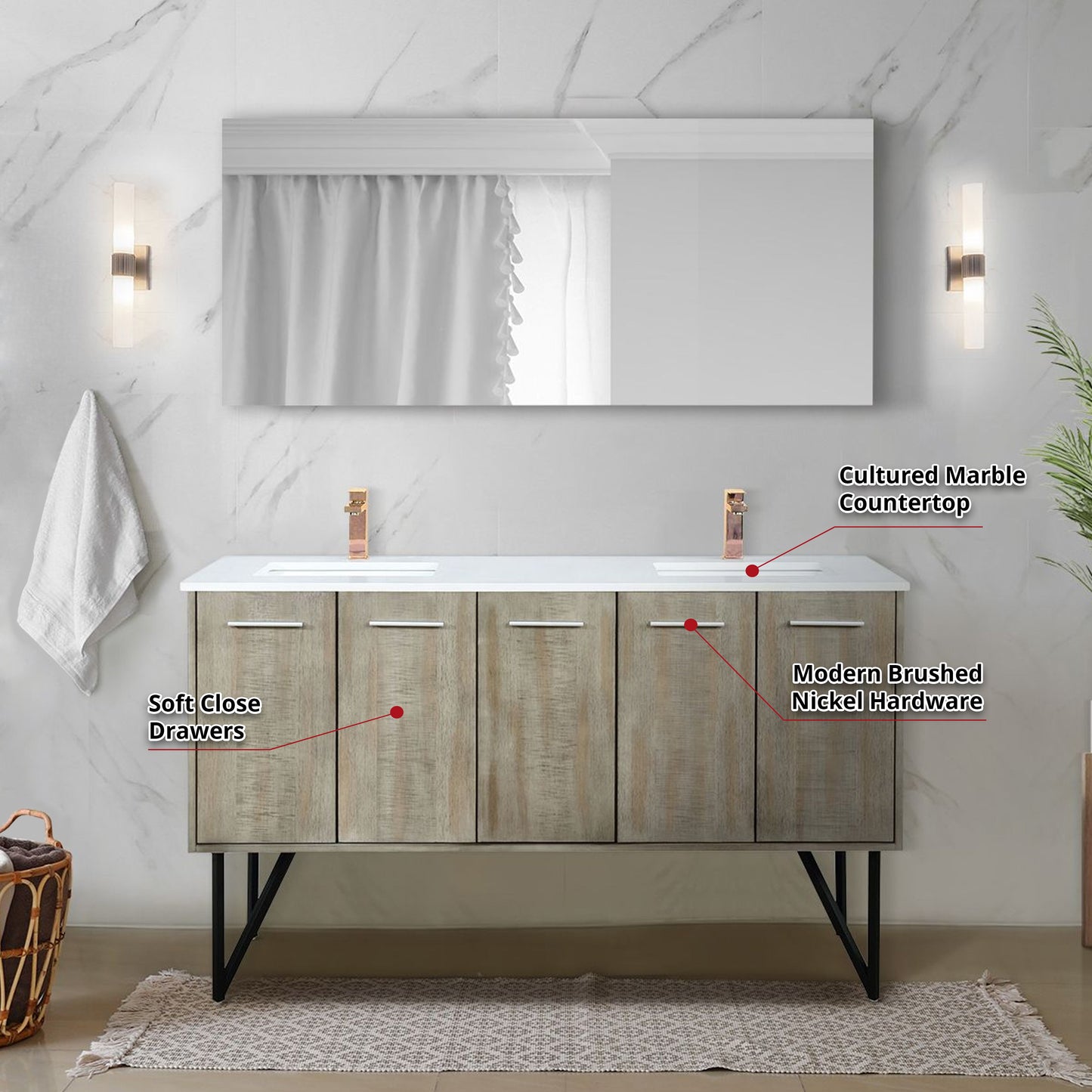 Lancy 60 in W x 20 in D Rustic Acacia Double Bath Vanity