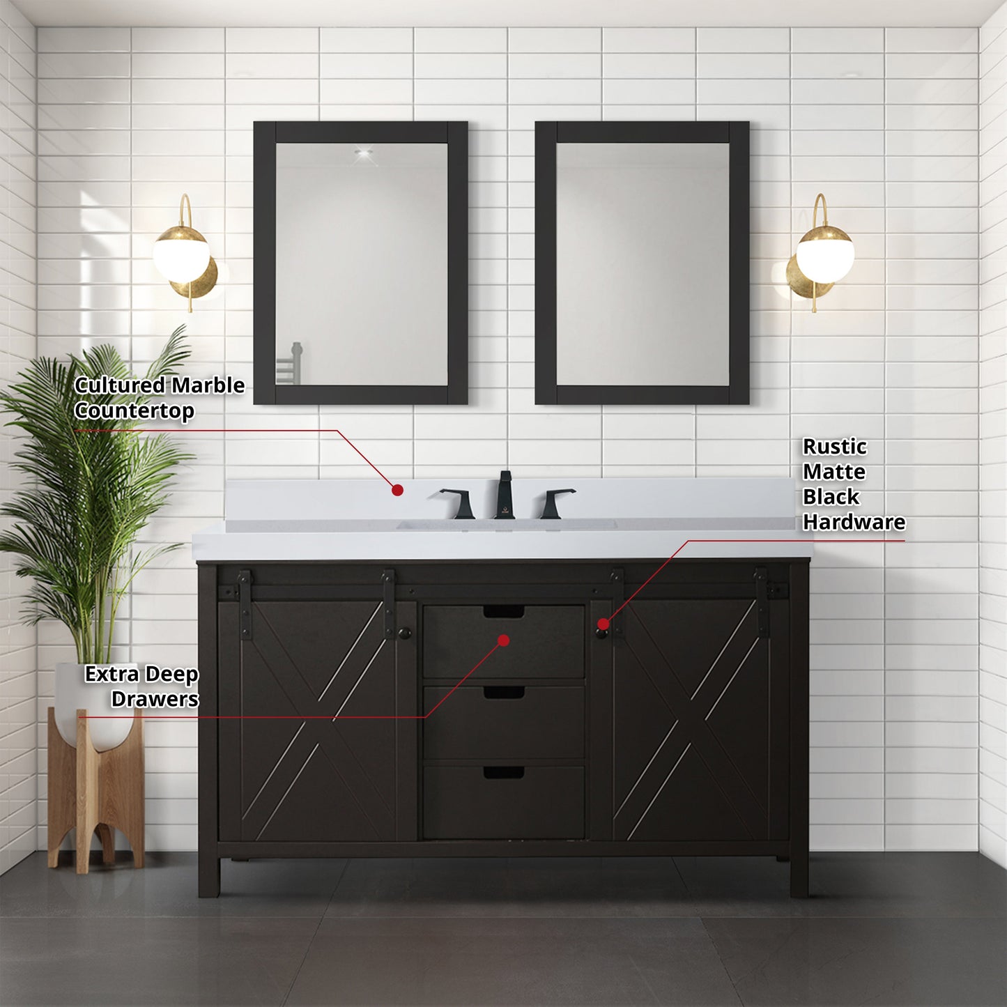 Marsyas 60 in W x 22 in D Brown Double Bath Vanity