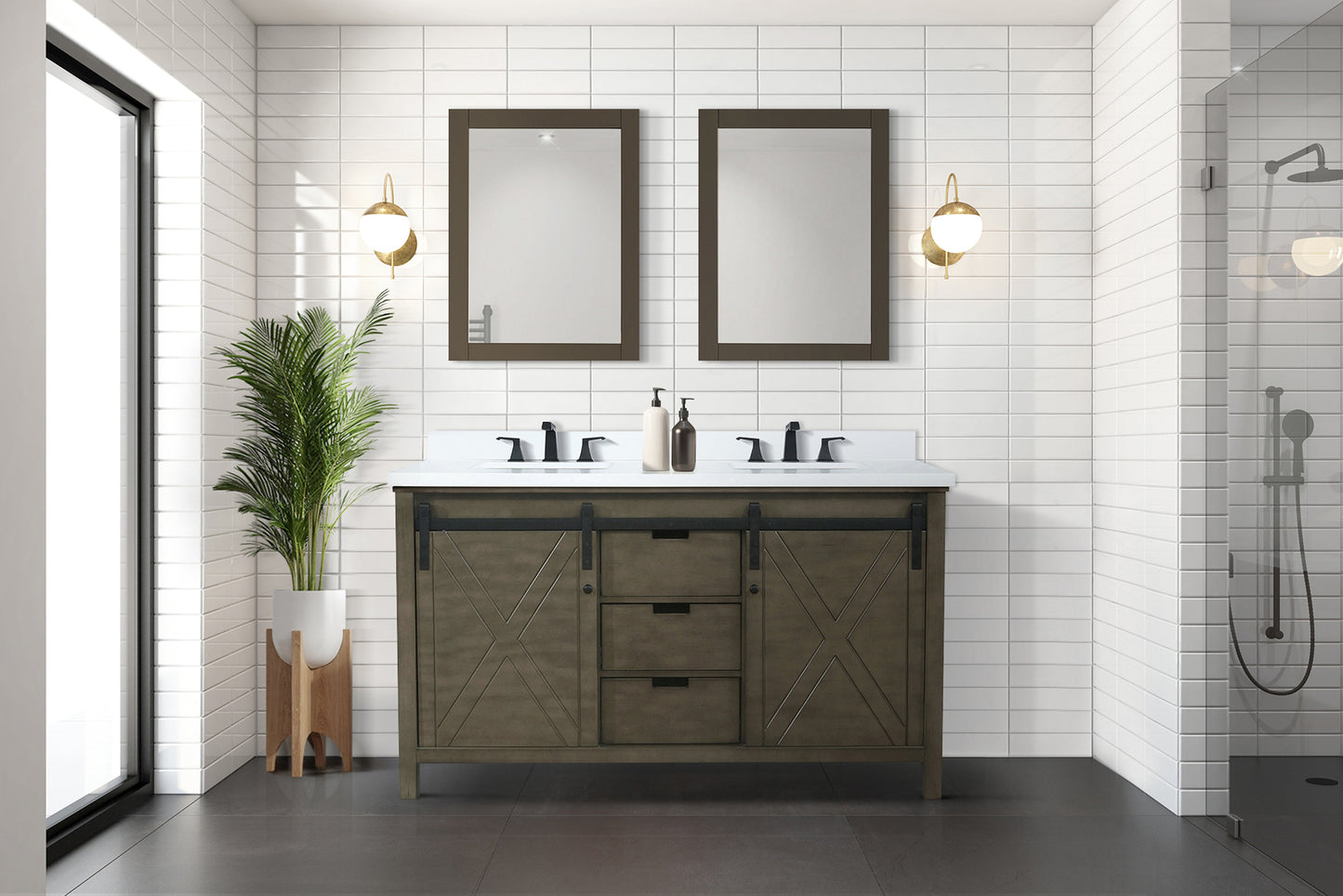 Marsyas 60 in W x 22 in D Rustic Brown Double Bath Vanity