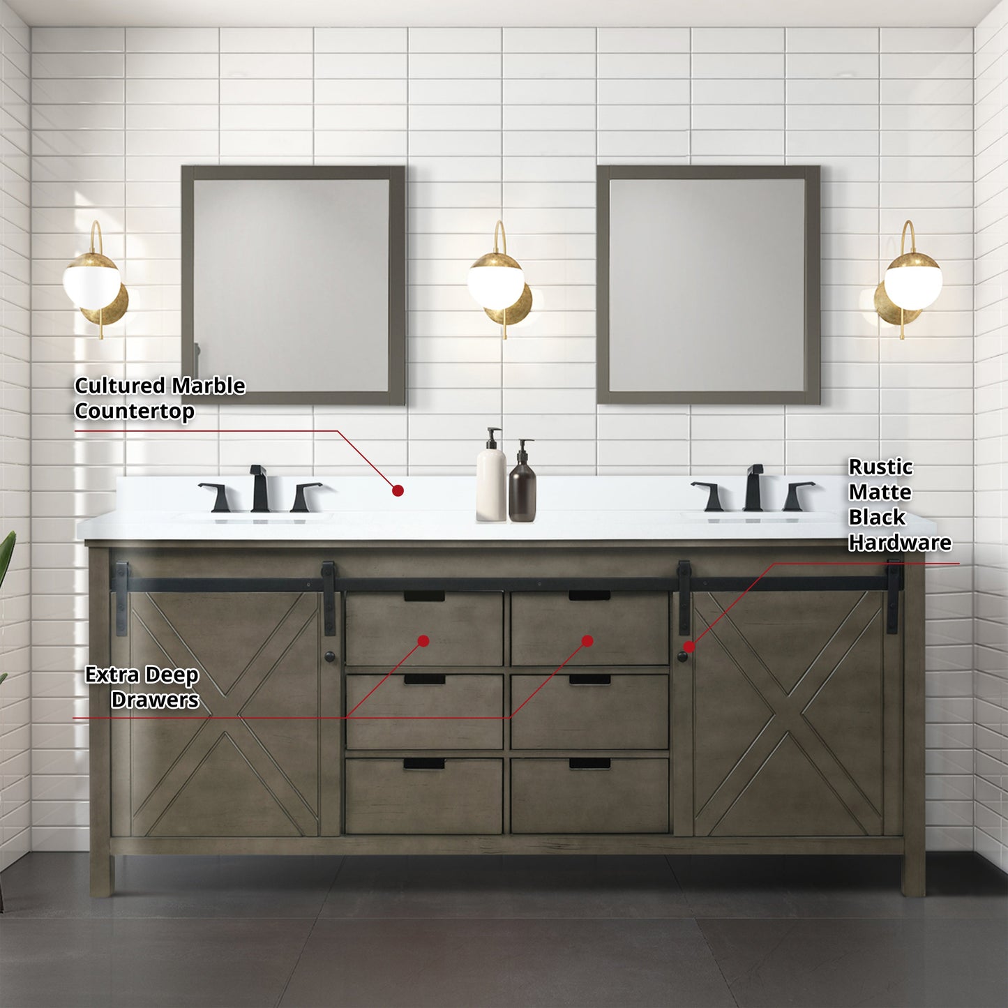 Marsyas 80 in W x 22 in D Rustic Brown Double Bath Vanity