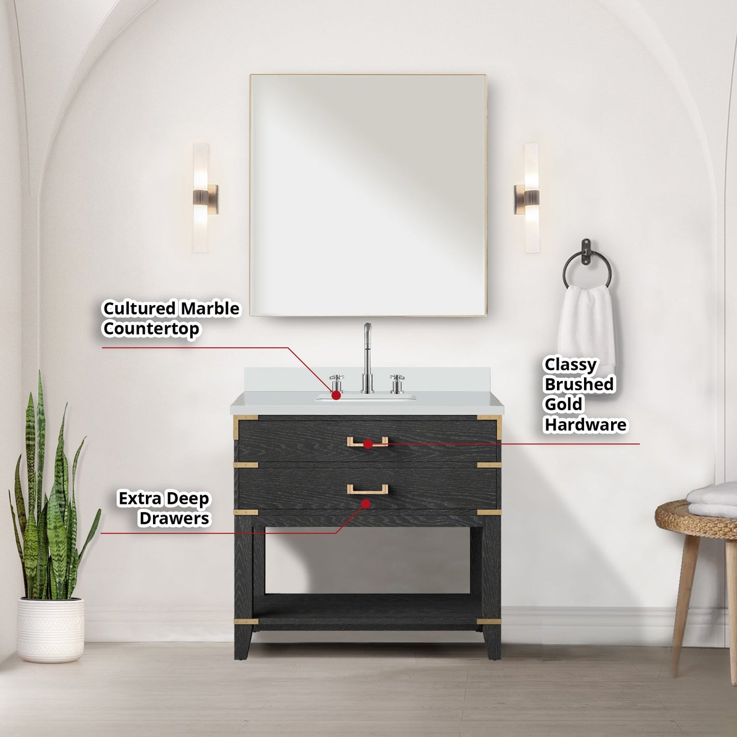Norwalk 36 in W x 22 in D Black Oak Single Bath Vanity