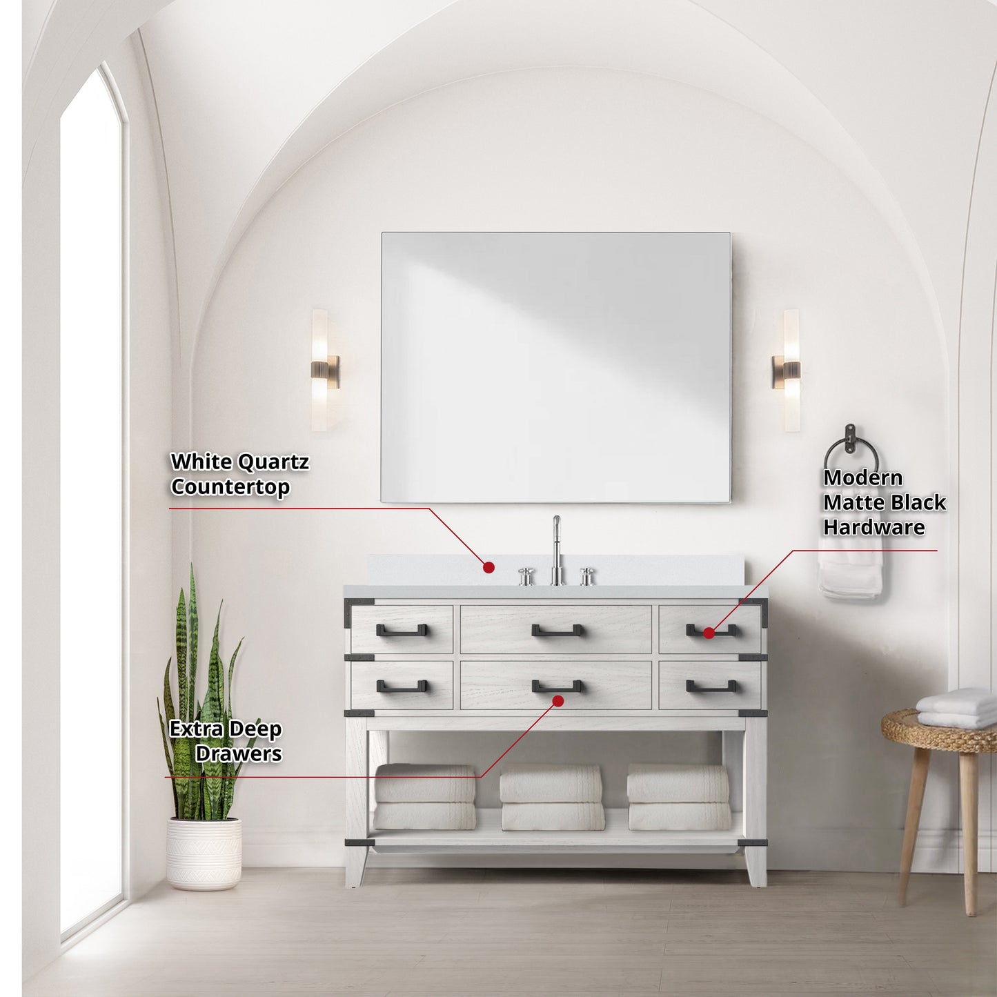 Norwalk 48 in W x 22 in D White Oak Single Bath Vanity