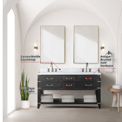 Norwalk 60 in W x 22 in D Black Oak Double Bath Vanity