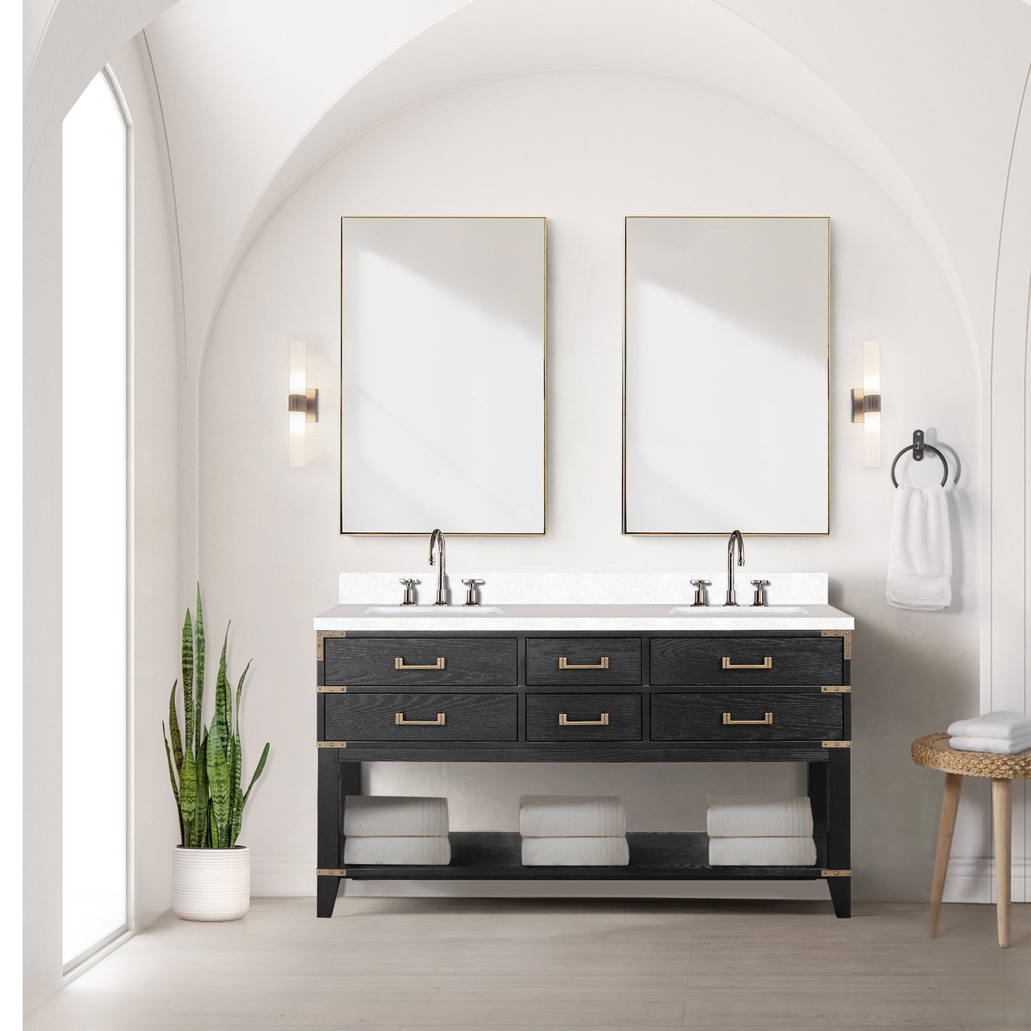 Norwalk 60 in W x 22 in D Black Oak Double Bath Vanity