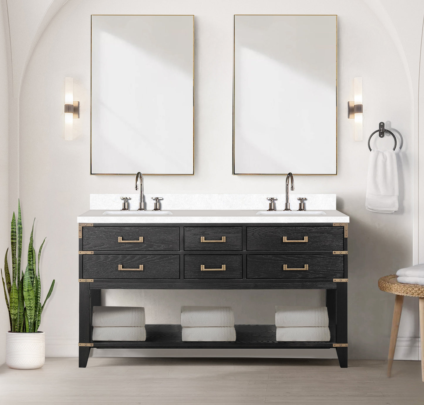 Norwalk 60 in W x 22 in D Black Oak Double Bath Vanity