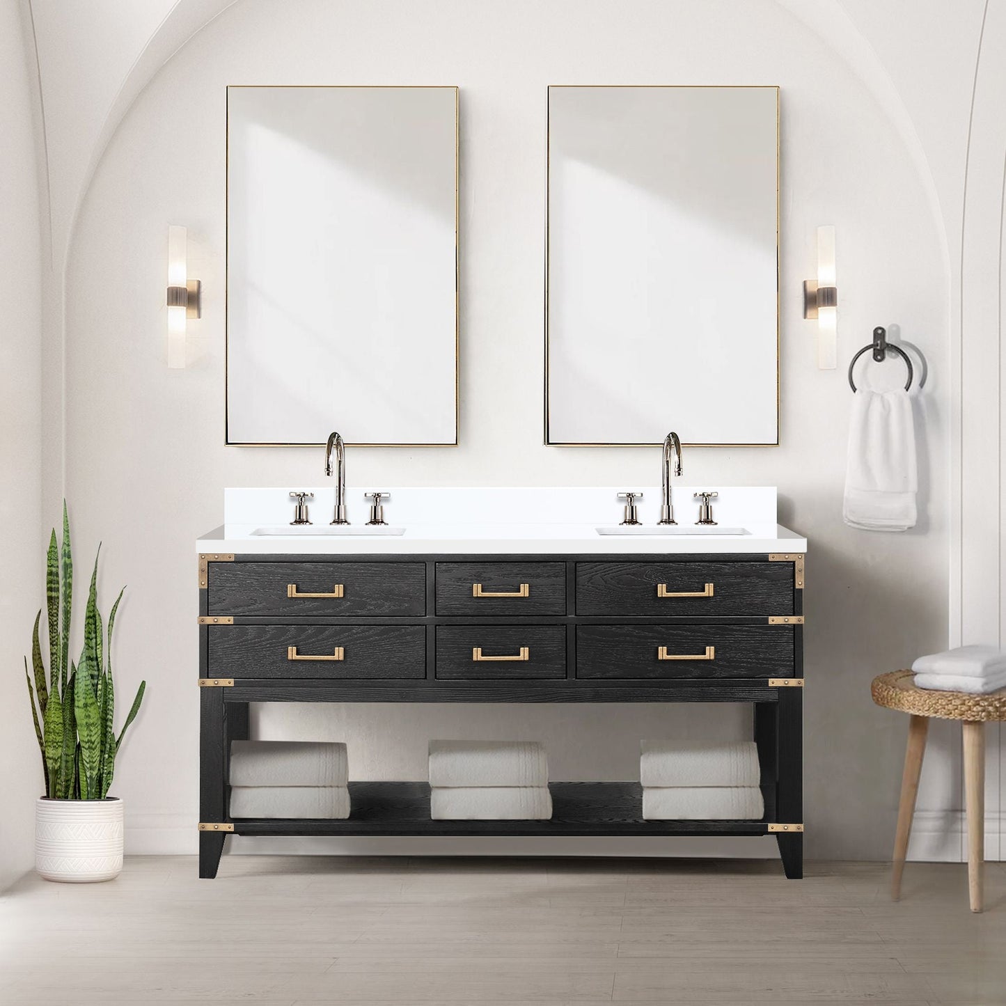 Norwalk 60 in W x 22 in D Black Oak Double Bath Vanity