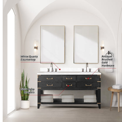Norwalk 60 in W x 22 in D Black Oak Double Bath Vanity