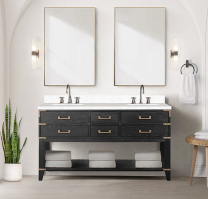 Norwalk 60 in W x 22 in D Black Oak Double Bath Vanity