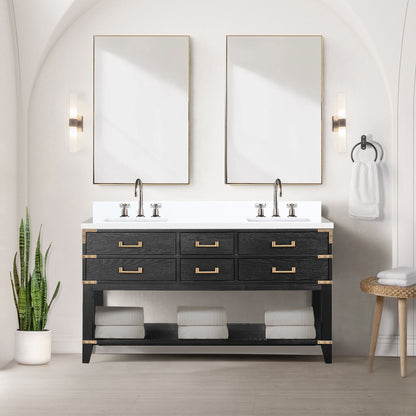 Norwalk 60 in W x 22 in D Black Oak Double Bath Vanity