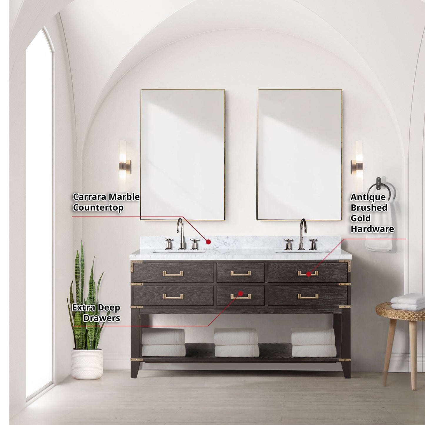 Norwalk 60 in W x 22 in D Brown Oak Double Bath Vanity