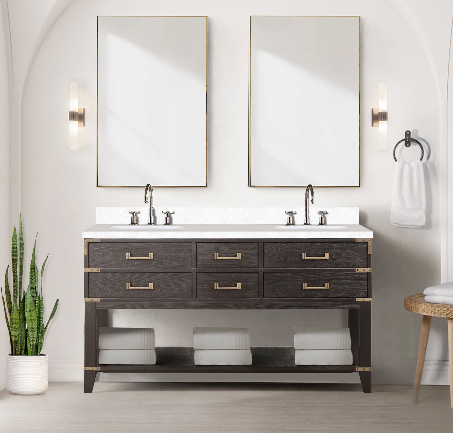 Norwalk 60 in W x 22 in D Brown Oak Double Bath Vanity