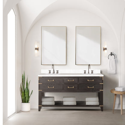 Norwalk 60 in W x 22 in D Brown Oak Double Bath Vanity