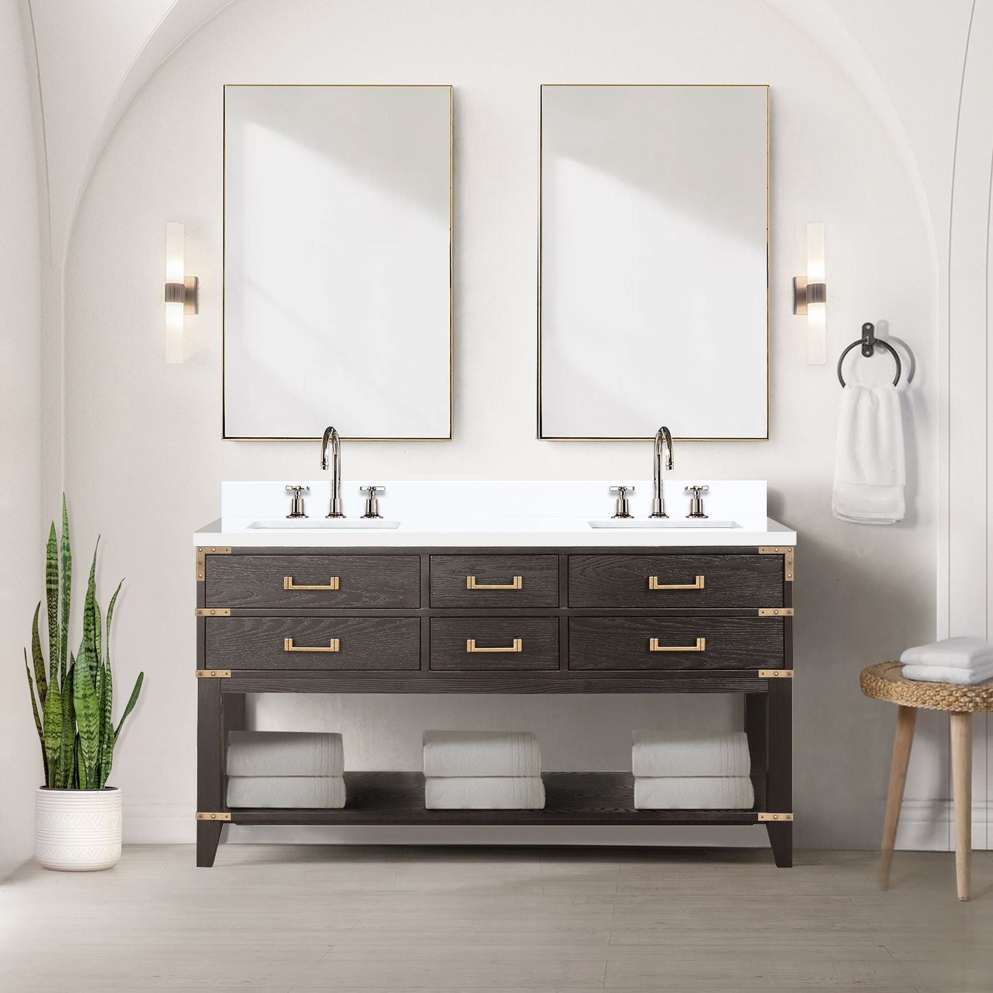 Norwalk 60 in W x 22 in D Brown Oak Double Bath Vanity