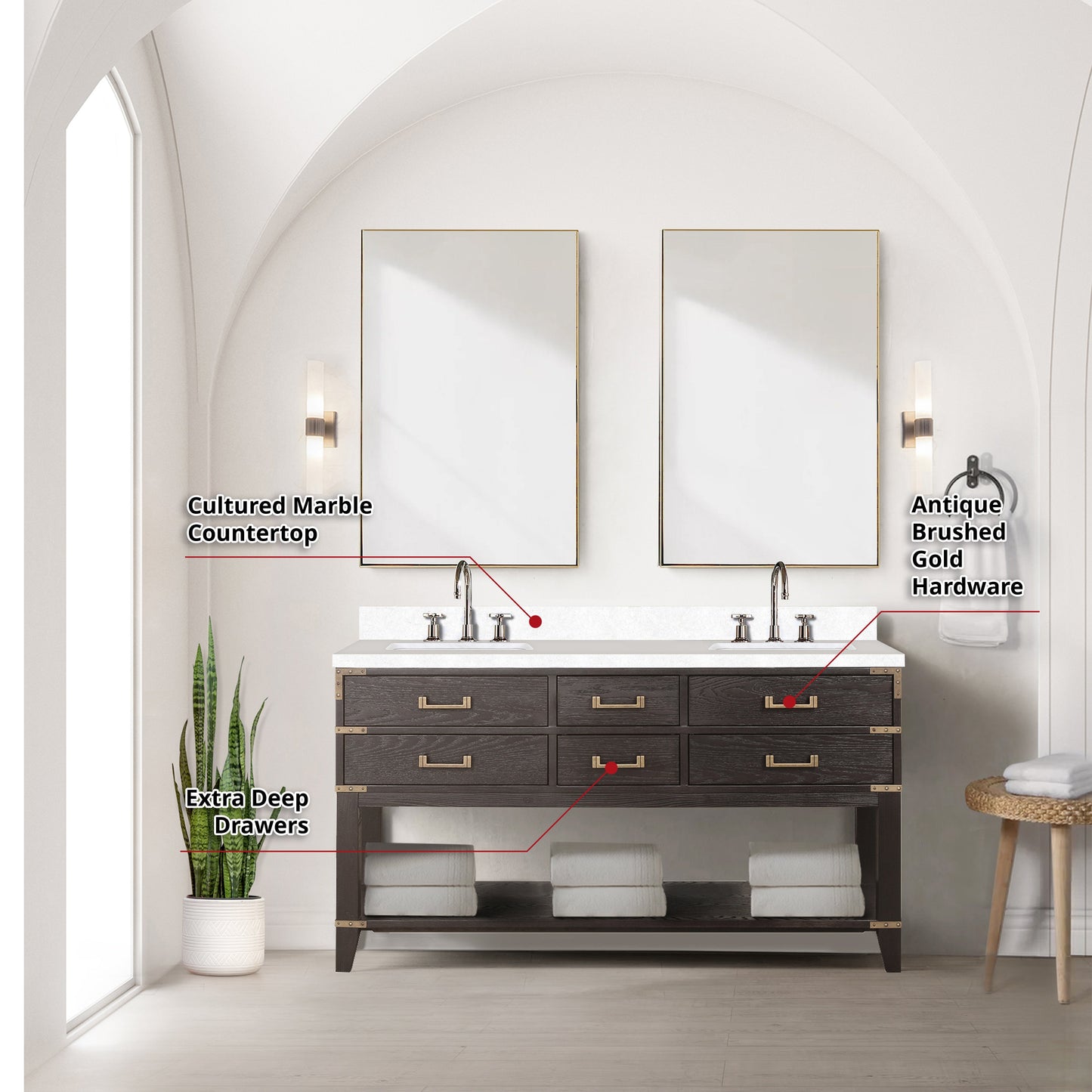 Norwalk 60 in W x 22 in D Brown Oak Double Bath Vanity