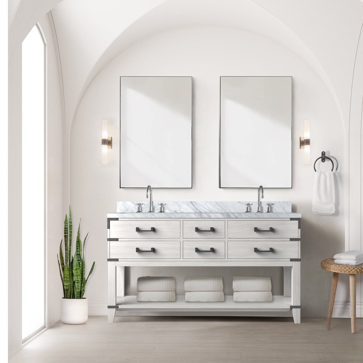 Norwalk 60 in W x 22 in D White Oak Double Bath Vanity