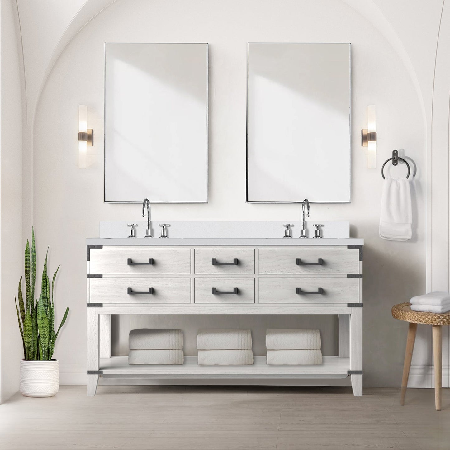 Norwalk 60 in W x 22 in D White Oak Double Bath Vanity