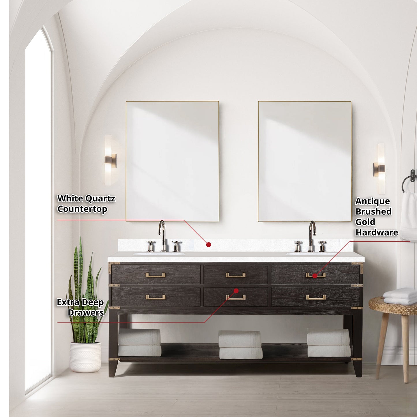 Norwalk 72 in W x 22 in D Brown Oak Double Bath Vanity