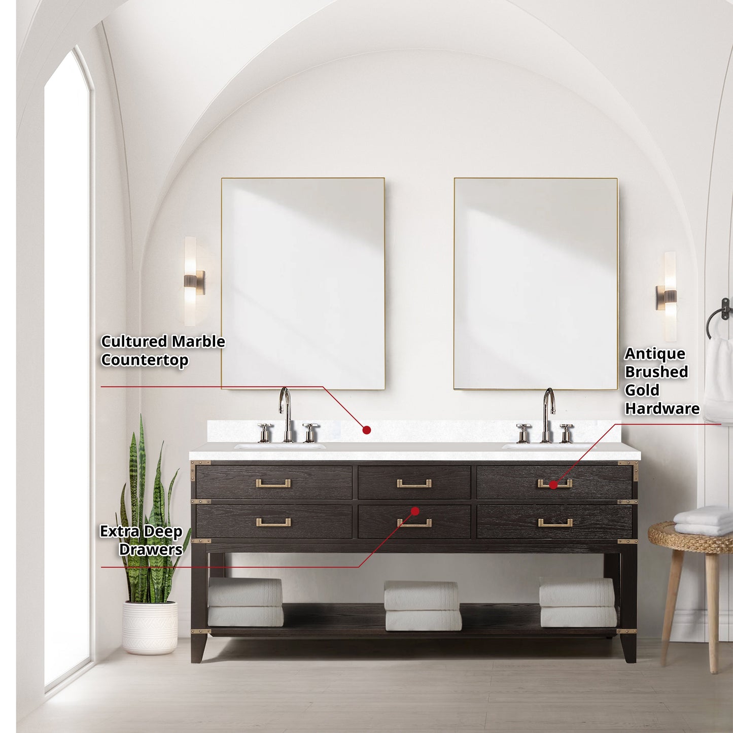 Norwalk 72 in W x 22 in D Brown Oak Double Bath Vanity