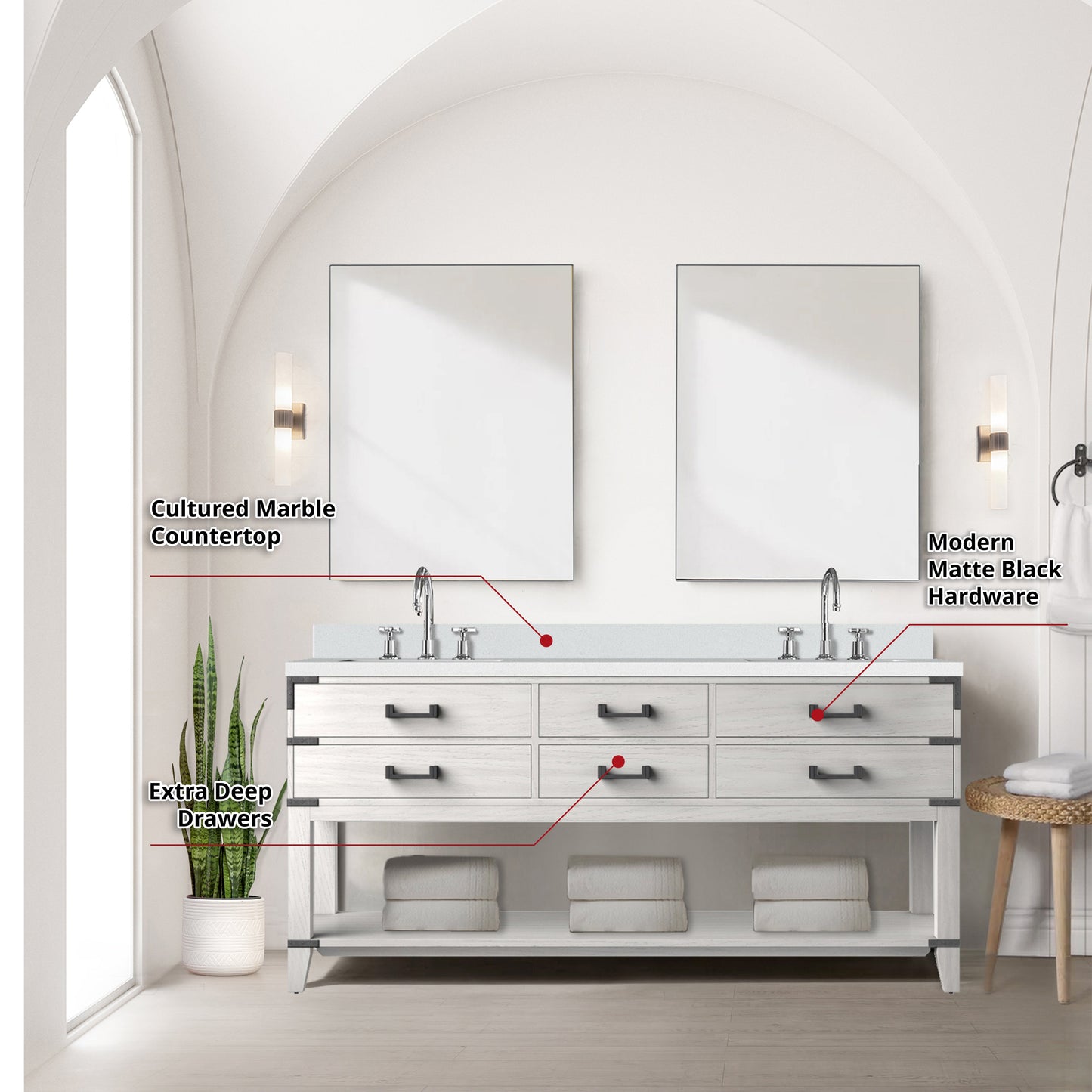 Norwalk 72 in W x 22 in D White Oak Double Bath Vanity