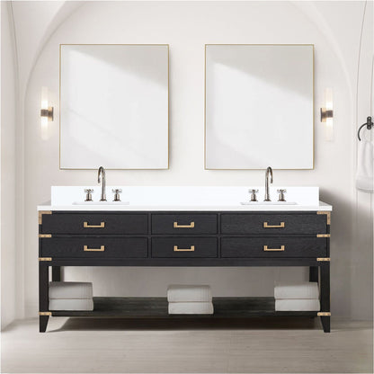 Norwalk 80 in W x 22 in D Black Oak Double Bath Vanity
