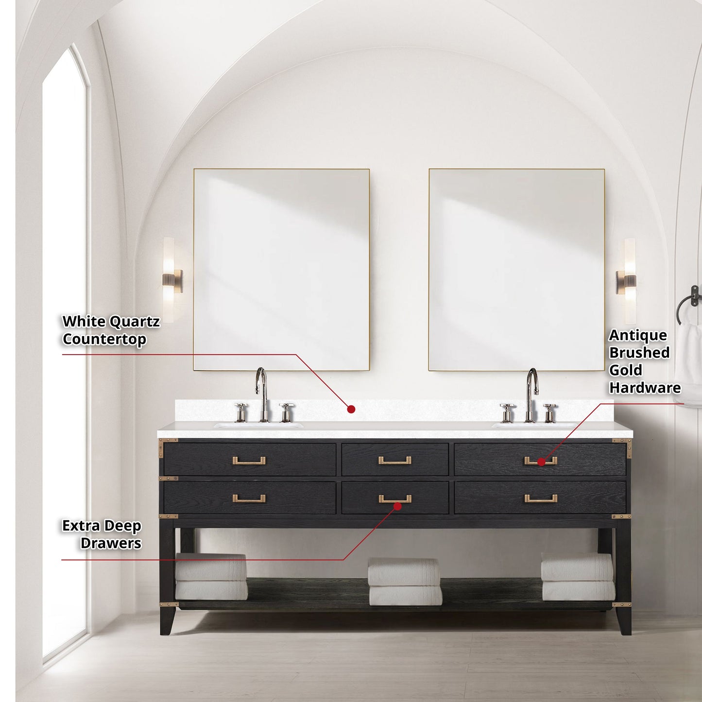 Norwalk 80 in W x 22 in D Black Oak Double Bath Vanity