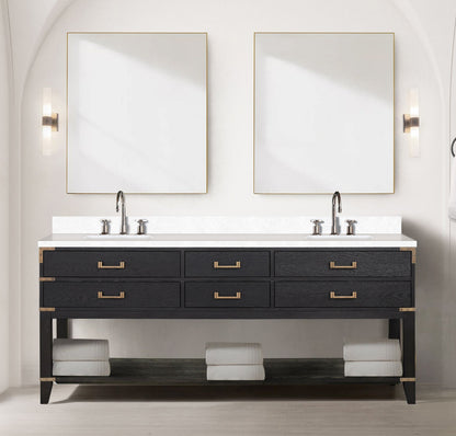 Norwalk 80 in W x 22 in D Black Oak Double Bath Vanity