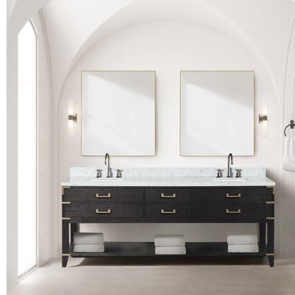 Norwalk 84 in W x 22 in D Black Oak Double Bath Vanity