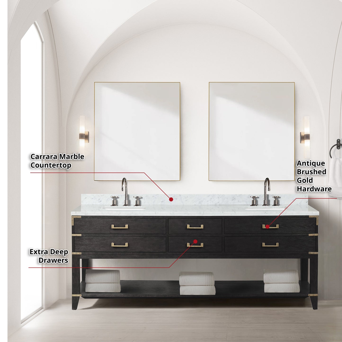 Norwalk 84 in W x 22 in D Black Oak Double Bath Vanity