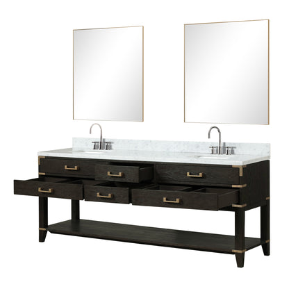 Norwalk 84 in W x 22 in D Black Oak Double Bath Vanity
