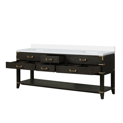 Norwalk 84 in W x 22 in D Black Oak Double Bath Vanity