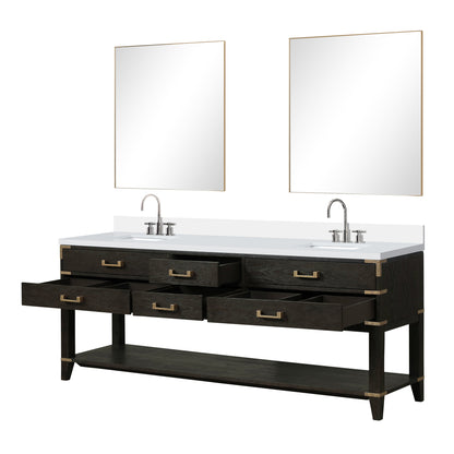 Norwalk 84 in W x 22 in D Black Oak Double Bath Vanity