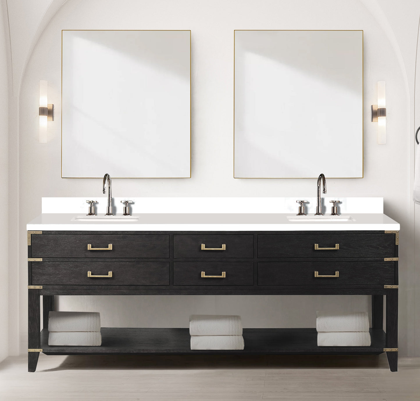Norwalk 84 in W x 22 in D Black Oak Double Bath Vanity