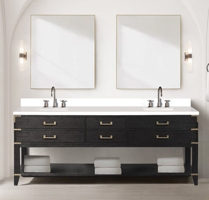 Norwalk 84 in W x 22 in D Black Oak Double Bath Vanity