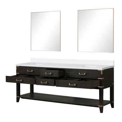 Norwalk 84 in W x 22 in D Black Oak Double Bath Vanity