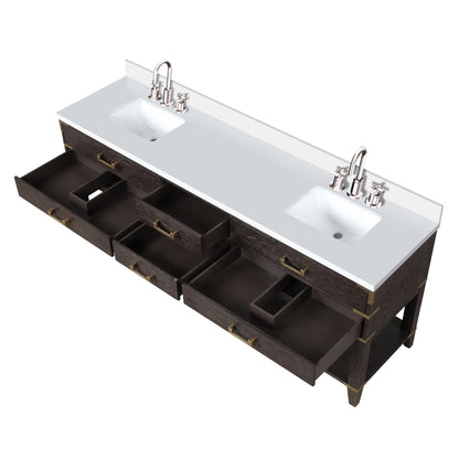 Norwalk 84 in W x 22 in D Brown Oak Double Bath Vanity