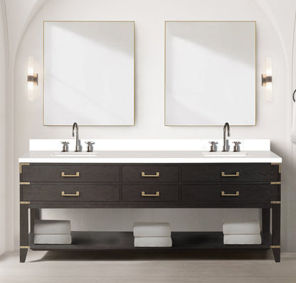 Norwalk 84 in W x 22 in D Brown Oak Double Bath Vanity