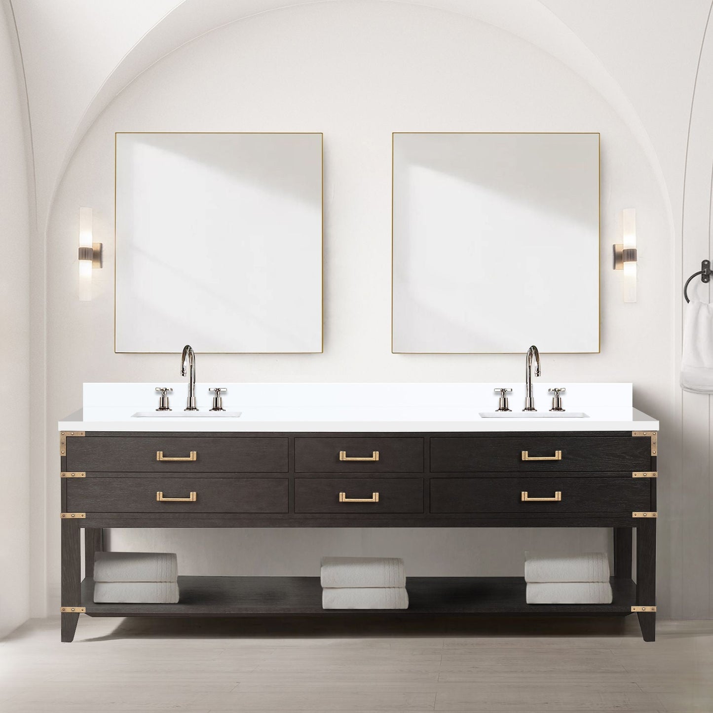 Norwalk 84 in W x 22 in D Brown Oak Double Bath Vanity