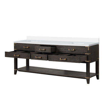 Norwalk 84 in W x 22 in D Brown Oak Double Bath Vanity