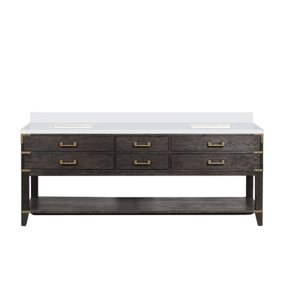 Norwalk 84 in W x 22 in D Brown Oak Double Bath Vanity