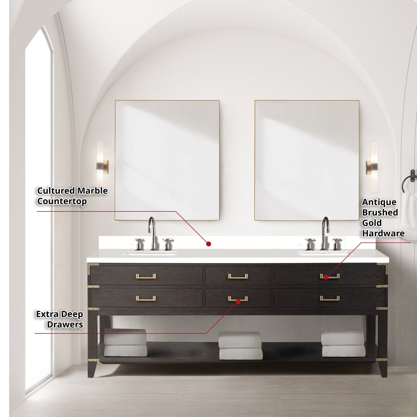 Norwalk 84 in W x 22 in D Brown Oak Double Bath Vanity
